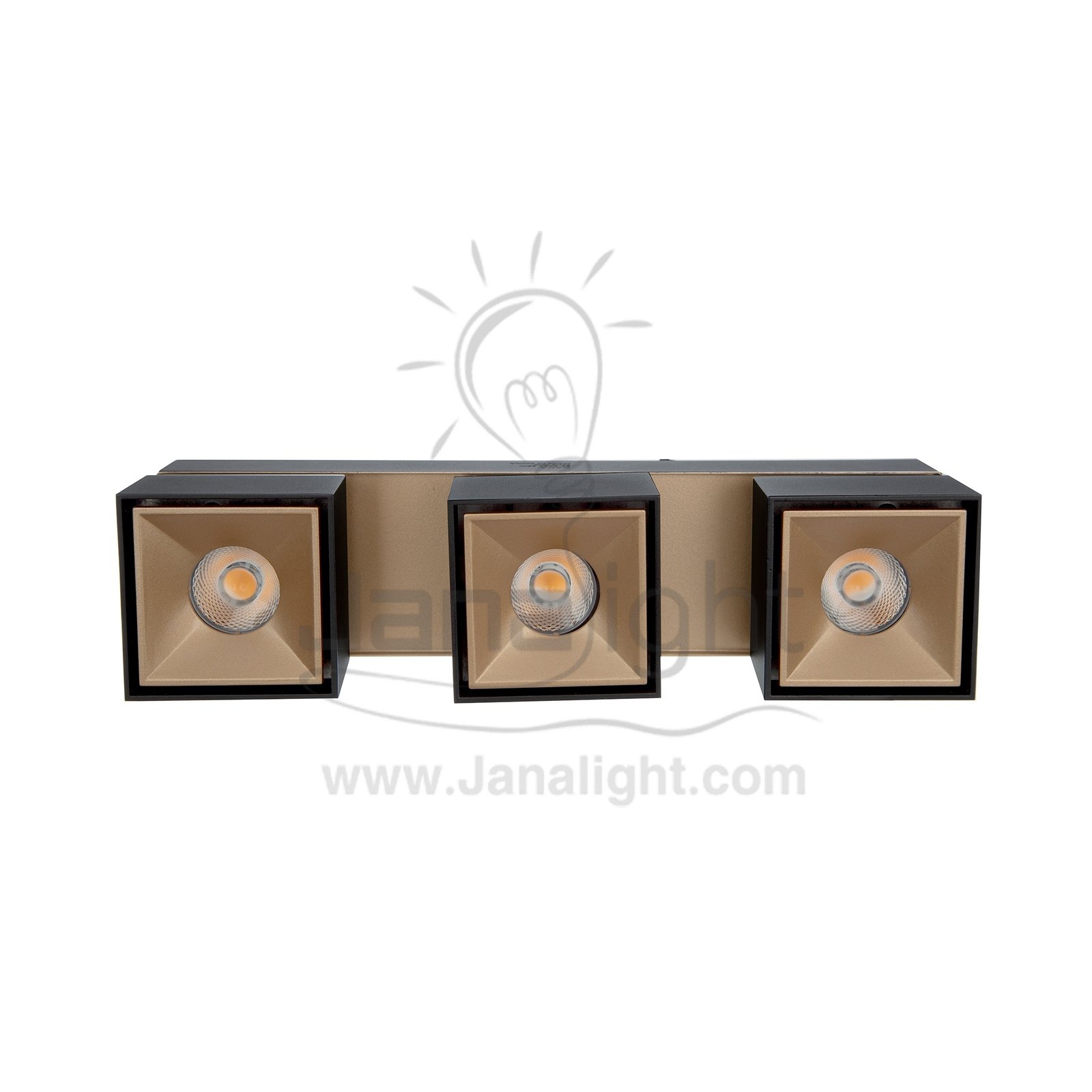 سبوت لايت سلندر36 وات ثلاثي اسود وش شمباني وورم مربع متحرك AC85 3S cylinder downlight frame Square Triple black- Champagne worm 36w